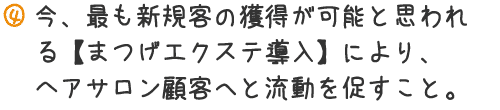 今、最も新規客の獲得が可能と思われる【まつげエクステ導入】により、ヘアサロン顧客へと流動を促すこと。